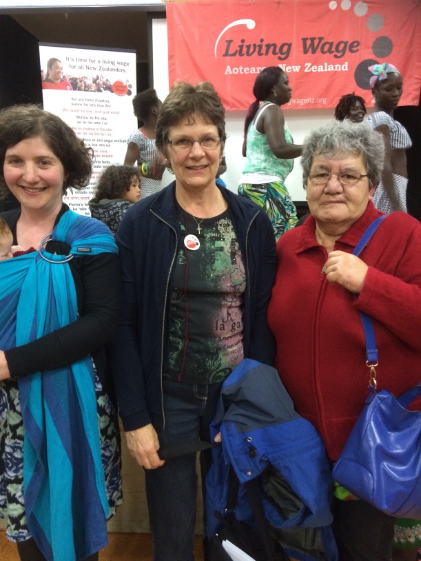 Left-right: Maire Christeller and baby Iris, with HVDHB delegates Monica Murphy and Puawai Moore, at the Hutt Living Wage Network launch